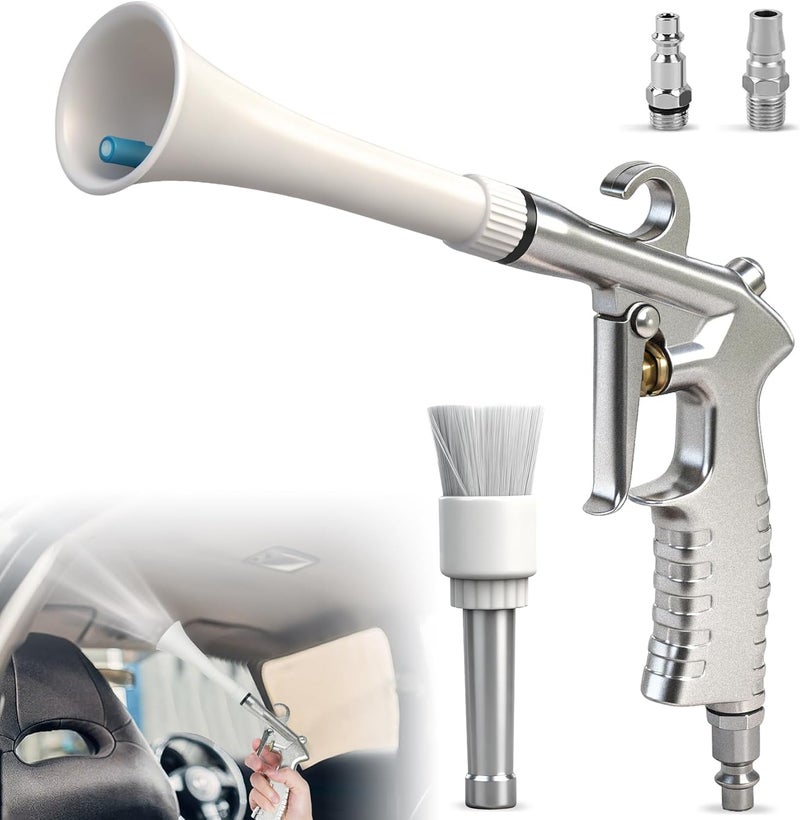 Senduzll Tornado Car Cleaning Gun, Dry Car Detailing Tools, Aluminum Alloy Bearing Nozzlefor, Car Quickly Blasts Dirt and Dust Works with Air Compressor (Silver) - Image 1